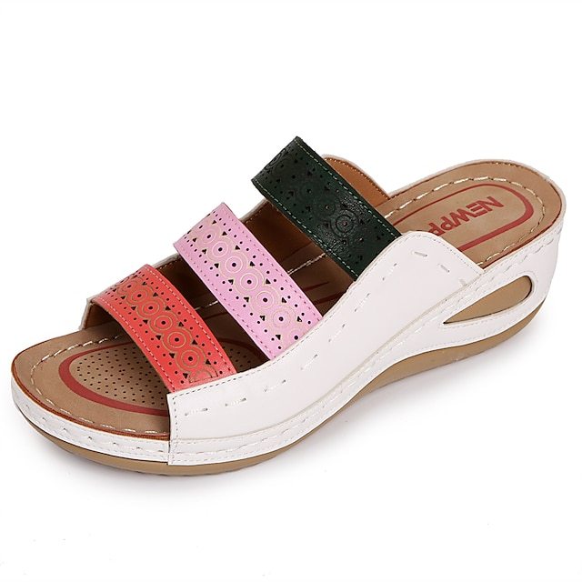 Bohemian Chic Women's Orthopedic Wedge Sandals - Vibrant Multi-Color Straps, Comfortable Arch Support, Trendy Summer Footwear