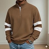 Men's Waffle Polo Shirts School Athleisure Standing Collar Long Sleeve Leisure Plain Zipper Spring Fall Blue Brown Gray Waffle Polo Shirts