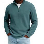 Men's Waffle Polo Shirts Outdoor Causal Fashion Modern Solid Color Textured Knitted Fall & Winter