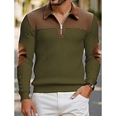 Men's Polo Polo Shirts Vacation Street Quarter Zip Long Sleeve Fashion Basic Color Block Jacquard Patchwork Fall & Winter Regular Fit Black White Army Green Apricot Polo