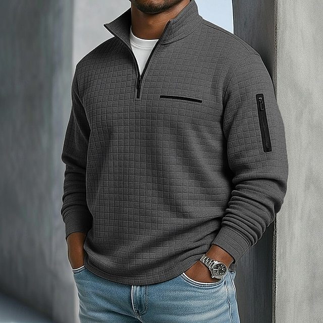 Men's Waffle Polo Shirts Textured Sports & Outdoor Casual Long Sleeve Fashion Comfortable Cross-Seasons