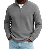 Men's Waffle Polo Shirts Outdoor Causal Fashion Modern Solid Color Textured Knitted Fall & Winter