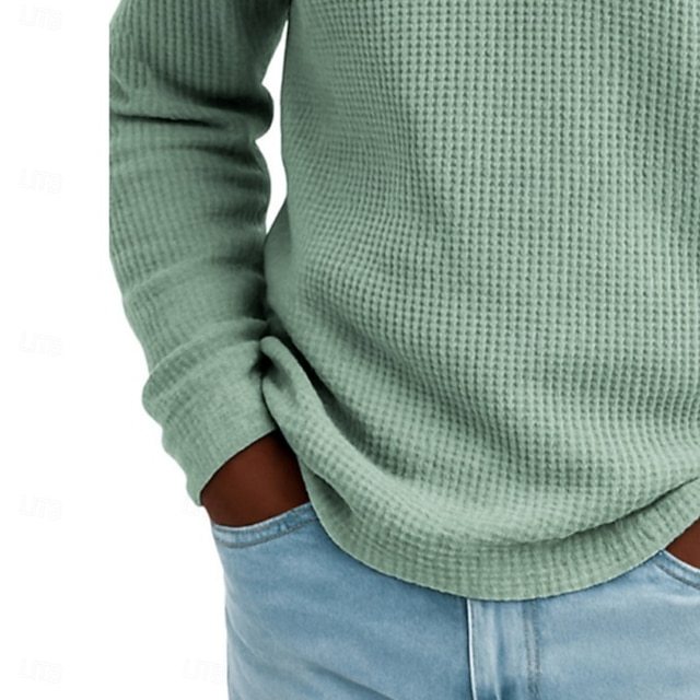 Men's Waffle Polo Shirts Outdoor Causal Fashion Modern Solid Color Textured Knitted Fall & Winter