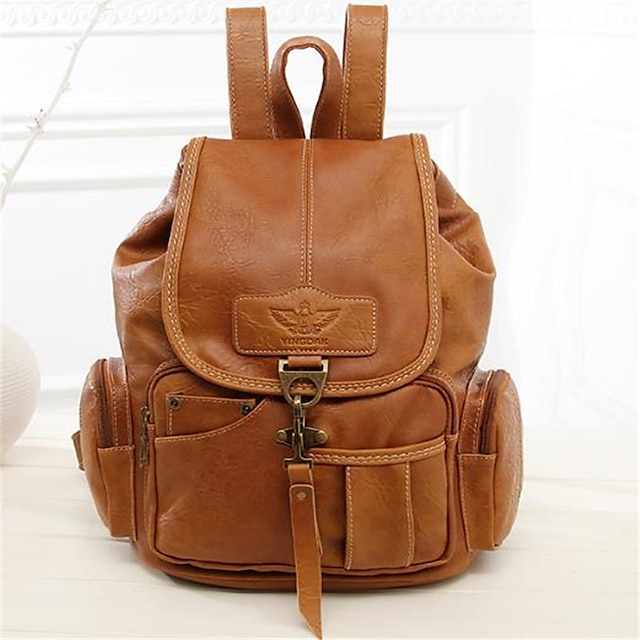 Women's Vintage Faux Leather Backpack with Multiple Pockets and Buckle Closure - Stylish and Functional for Everyday Use