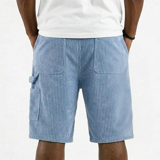 Men's Shorts Casual Shorts Corduroy Shorts Textured Shorts Patchwork Color Block Plain Comfort Breathable Knee Length Casual Outdoor Beach Vacation Fashion Blue Black Inelastic
