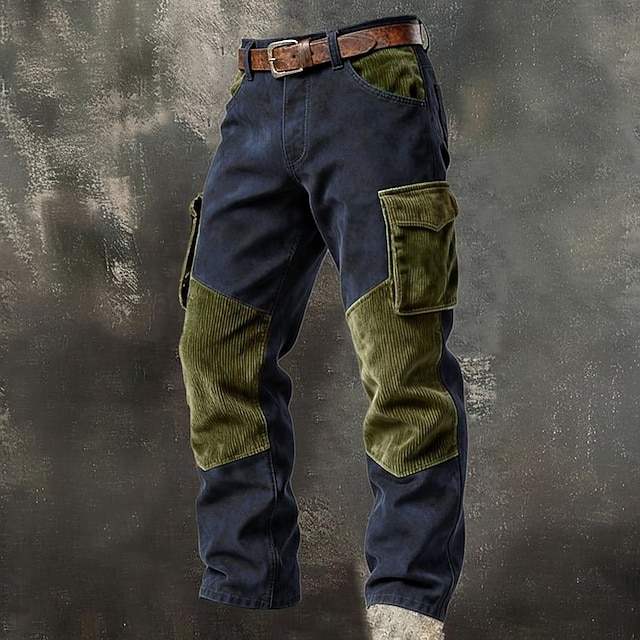 Men's Cargo Pants Trousers Corduroy Pants Faux Suede Pants Casual Pants Pocket Elastic Waist Multi Pocket Plain Comfort Soft Full Length Outdoor Casual Daily Vacation Fashion Loose Fit Black Navy Blue