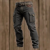 Men's Waffle Cargo Pants Trousers Casual Pants Patchwork Pocket Elasti