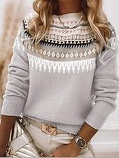 Women's Sweater Pullover Sweater Jumper Casual Soft Geometric Color Block Ribbed Crew Neck Knitted Long Sleeve Regular Tops Knit Outdoor Daily Weekend Pink Blue Fall Winter