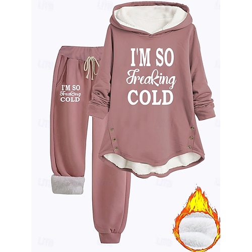 Women's Hoodie Sweatshirt Pullover Sherpa Letter Casual Sports Print Warm Fuzzy Comfrt Hoodie Long Sleeve Top Micro-elastic Fall & Winter Comfrt Breathable Soft Fabric