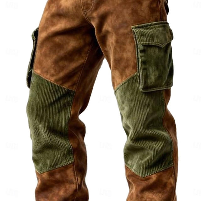 Men's Cargo Pants Trousers Corduroy Pants Faux Suede Pants Casual Pants Pocket Elastic Waist Multi Pocket Plain Comfort Soft Full Length Outdoor Casual Daily Vacation Fashion Loose Fit Black Navy Blue