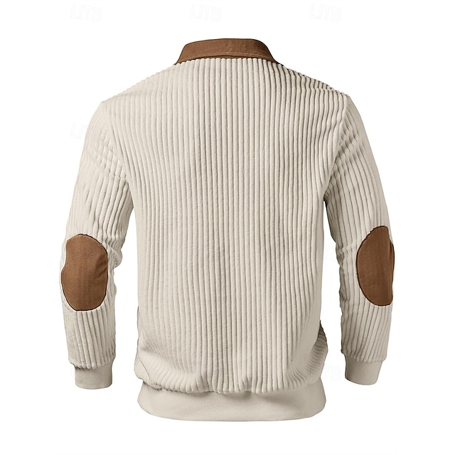 Men's Polo Polo Shirts Vacation Street Quarter Zip Long Sleeve Fashion Basic Color Block Jacquard Patchwork Fall & Winter Regular Fit Black White Army Green Apricot Polo
