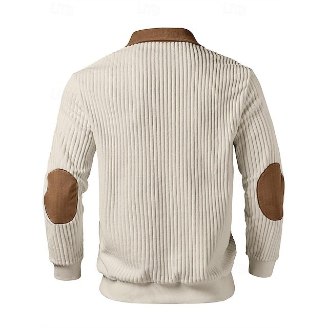 Men's Polo Polo Shirts Vacation Street Quarter Zip Long Sleeve Fashion Basic Color Block Jacquard Patchwork Fall & Winter Regular Fit Black White Army Green Apricot Polo