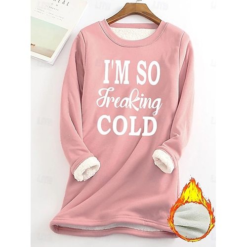 Women's Hoodie Sweatshirt Pullover Sherpa Letter Casual Sports Print Warm Fuzzy Comfrt Hoodie Long Sleeve Top Micro-elastic Fall & Winter Comfrt Breathable Soft Fabric