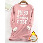 Women's Hoodie Sweatshirt Pullover Sherpa Letter Casual Sports Print Warm Fuzzy Comfrt Hoodie Long Sleeve Top Micro-elastic Fall & Winter Comfrt Breathable Soft Fabric