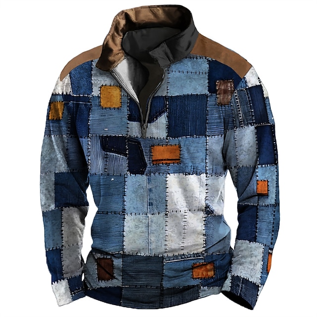 Men's Color Block Zip Sweater Sweatshirts Zip Sweatshirt Quarter Zip H