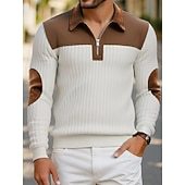 Men's Polo Polo Shirts Vacation Street Quarter Zip Long Sleeve Fashion Basic Color Block Jacquard Patchwork Fall & Winter Regular Fit Black White Army Green Apricot Polo