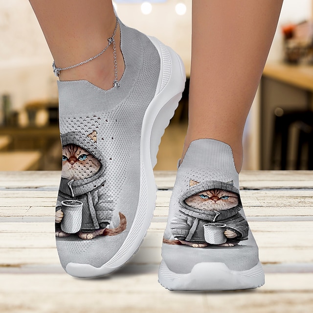 Women's Cute Cat Print Slip-On Sneakers