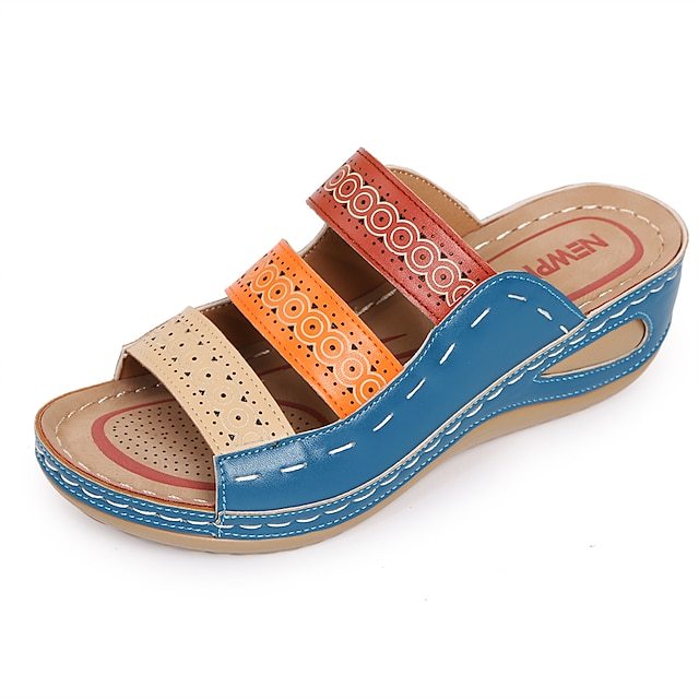 Bohemian Chic Women's Orthopedic Wedge Sandals - Vibrant Multi-Color Straps, Comfortable Arch Support, Trendy Summer Footwear