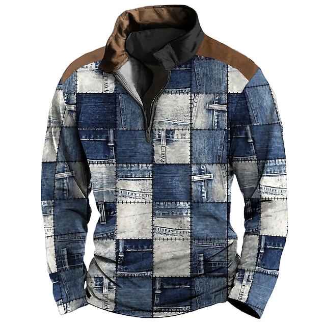 Men's Color Block Zip Sweater Sweatshirts Zip Sweatshirt Quarter Zip Hoodie Long Sleeve Sweatshirt Quarter Zip Casual Hip Hop 3D Print Vacation Sports Outdoor Holiday Print Spring &  Fall