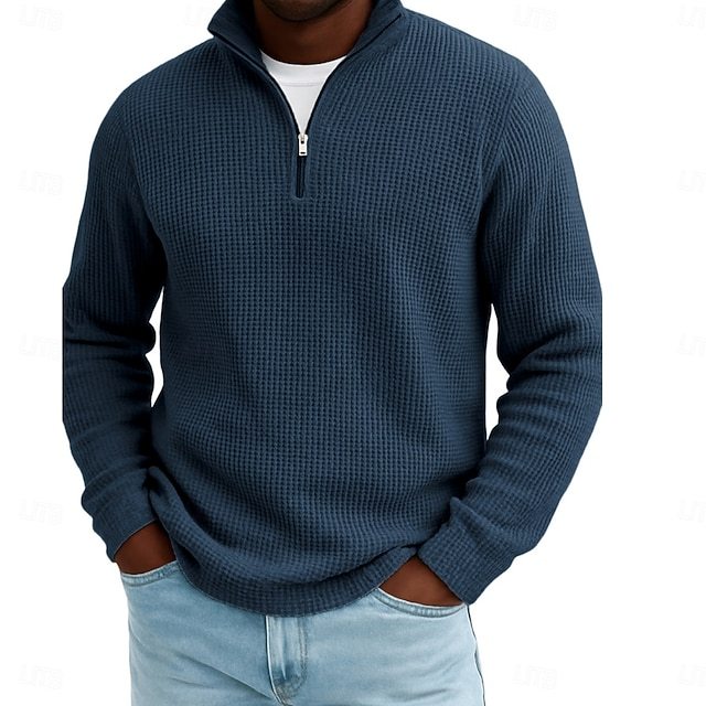 Men's Waffle Polo Shirts Outdoor Causal Fashion Modern Solid Color Textured Knitted Fall & Winter