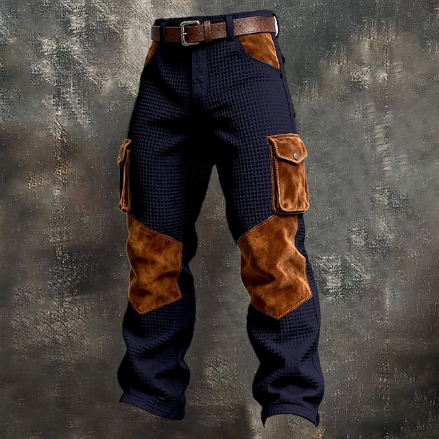 Men's Waffle Cargo Pants Trousers Casual Pants Pocket Elastic Waist Multi Pocket Plain Comfort Soft Full Length Outdoor Casual Daily Vacation Fashion Black Army Green Micro-elastic