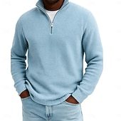 Men's Waffle Polo Shirts Outdoor Causal Fashion Modern Solid Color Textured Knitted Fall & Winter