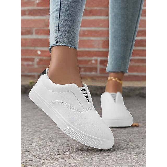 Women's Black / White Slip-On Canvas Sneakers – Casual and Comfortable Shoes for Everyday Wear