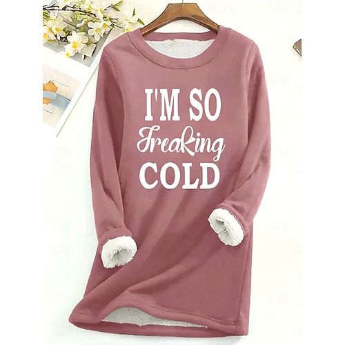 Women's Hoodie Sweatshirt Pullover Sherpa Letter Casual Sports Print W