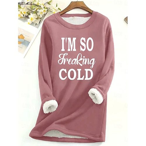 Women's Hoodie Sweatshirt Pullover Sherpa Letter Casual Sports Print Warm Fuzzy Comfrt Hoodie Long Sleeve Top Micro-elastic Fall & Winter Comfrt Breathable Soft Fabric