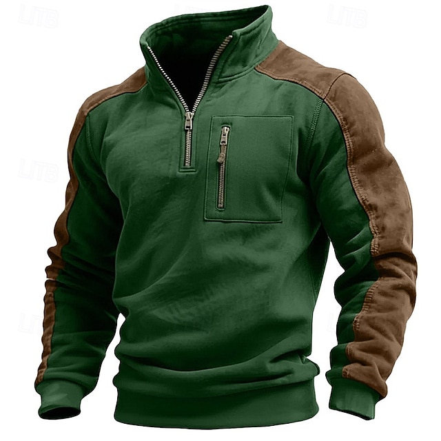 Men's Hoodies & Sweatshirts Long Sleeve Stand Collar Half Zip Fall Winter Spring &  Fall Color Block Vintage Daily Casual Pocket Color Block Outdoor Causal Casual Black Wine Green Top Tee for Men