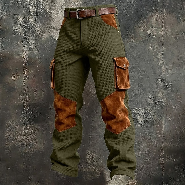 Men's Waffle Cargo Pants Trousers Casual Pants Pocket Elastic Waist Multi Pocket Plain Comfort Soft Full Length Outdoor Casual Daily Vacation Fashion Black Army Green Micro-elastic