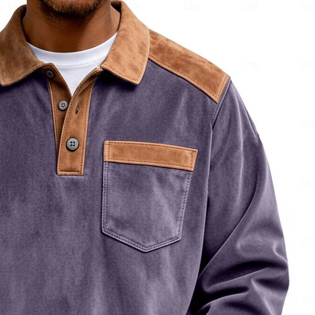 Men's Faux Suede Zip Polo Pullover Sweatshirt Vacation Street Zip Up Long Sleeve Fashion Basic Color  Block Patchwork Fall Spring Fall All Seasons Relaxed Fit Black Pink Army Green Navy Blue Blue