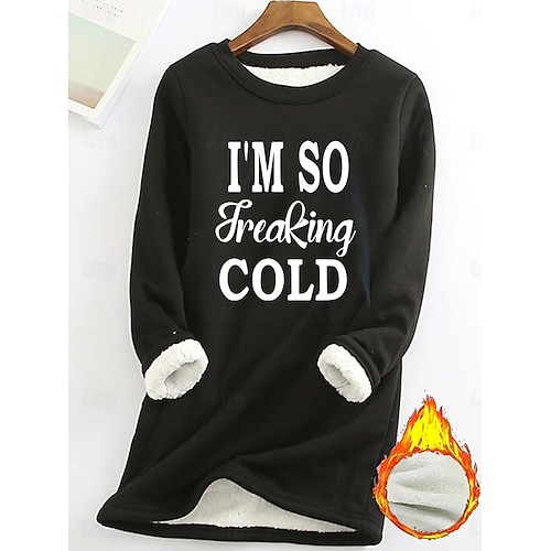 Women's Hoodie Sweatshirt Pullover Sherpa Letter Casual Sports Print W