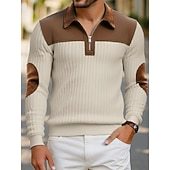 Men's Polo Polo Shirts Vacation Street Quarter Zip Long Sleeve Fashion Basic Color Block Jacquard Patchwork Fall & Winter Regular Fit Black White Army Green Apricot Polo