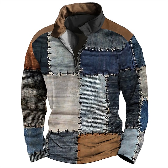 Men's Color Block Zip Sweater Sweatshirts Zip Sweatshirt Quarter Zip Hoodie Long Sleeve Sweatshirt Quarter Zip Casual Hip Hop 3D Print Vacation Sports Outdoor Holiday Print Spring &  Fall