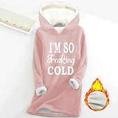 Women's Hoodie Sweatshirt Pullover Sherpa Letter Casual Sports Print Warm Fuzzy Comfrt Hoodie Long Sleeve Top Micro-elastic Fall & Winter Comfrt Breathable Soft Fabric