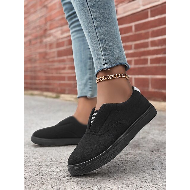 Women's Black / White Slip-On Canvas Sneakers – Casual and Comfortable