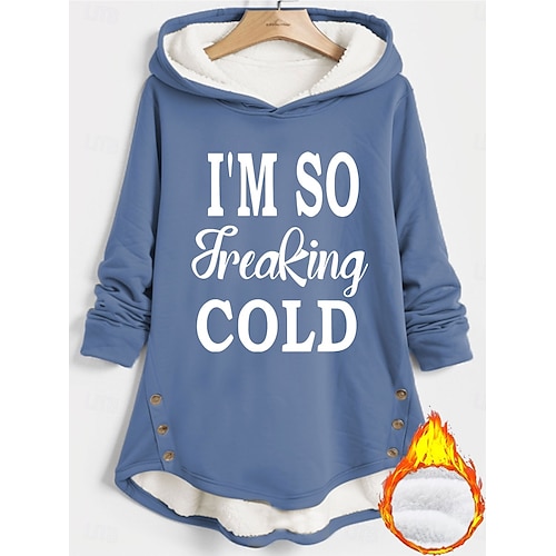 Women's Hoodie Sweatshirt Pullover Sherpa Letter Casual Sports Print Warm Fuzzy Comfrt Hoodie Long Sleeve Top Micro-elastic Fall & Winter Comfrt Breathable Soft Fabric