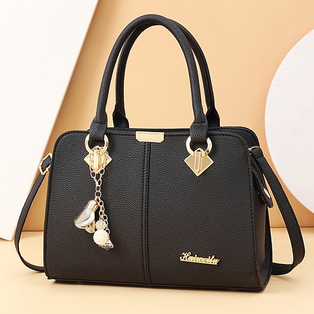 Women's Elegant Blue Handbag with Removable Strap and Stylish Charm Decoration - Perfect for Office and Casual Use