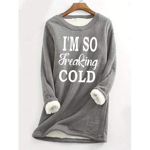 Women's Hoodie Sweatshirt Pullover Sherpa Letter Casual Sports Print Warm Fuzzy Comfrt Hoodie Long Sleeve Top Micro-elastic Fall & Winter Comfrt Breathable Soft Fabric