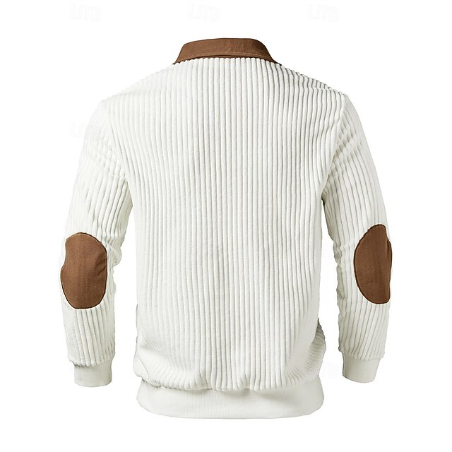 Men's Polo Polo Shirts Vacation Street Quarter Zip Long Sleeve Fashion Basic Color Block Jacquard Patchwork Fall & Winter Regular Fit Black White Army Green Apricot Polo