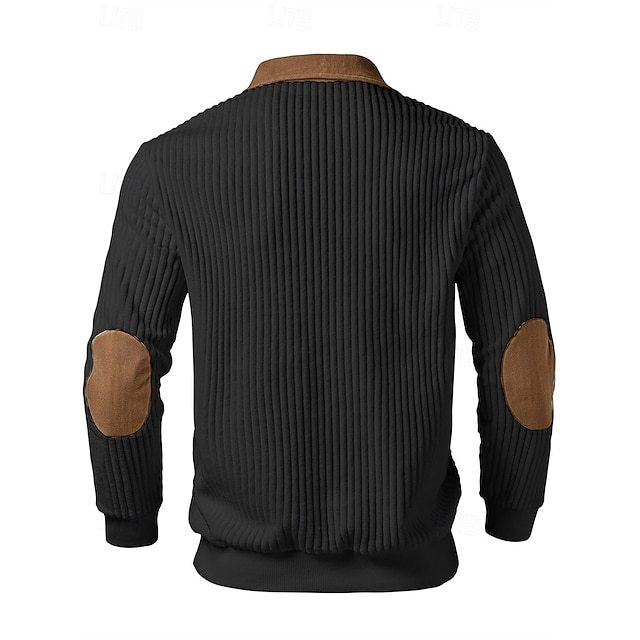 Men's Polo Polo Shirts Vacation Street Quarter Zip Long Sleeve Fashion Basic Color Block Jacquard Patchwork Fall & Winter Regular Fit Black White Army Green Apricot Polo