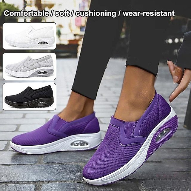 Women's Purple Slip-On Athletic Walking Shoes with Air Cushion Sole for Comfort and Support