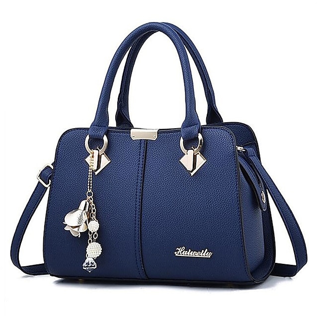 Women's Elegant Blue Handbag with Removable Strap and Stylish Charm De