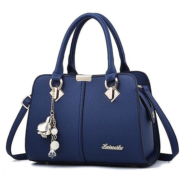Women's Elegant Blue Handbag with Removable Strap and Stylish Charm De