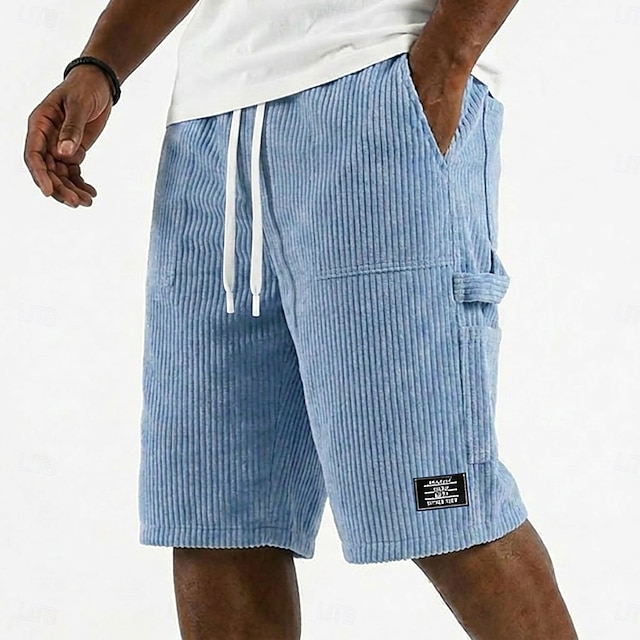 Men's Shorts Casual Shorts Corduroy Shorts Textured Shorts Patchwork Color Block Plain Comfort Breathable Knee Length Casual Outdoor Beach Vacation Fashion Blue Black Inelastic