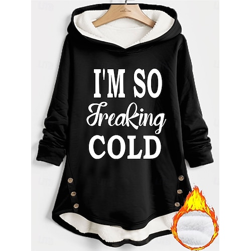 Women's Hoodie Sweatshirt Pullover Sherpa Letter Casual Sports Print Warm Fuzzy Comfrt Hoodie Long Sleeve Top Micro-elastic Fall & Winter Comfrt Breathable Soft Fabric