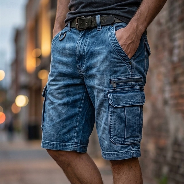 Men's Tactical Cargo Cargo Shorts Shorts Casual Shorts Pocket Flap Pocket Plain Knee Length Casual Outdoor Streetwear Fashion Streetwear Blue Black Inelastic