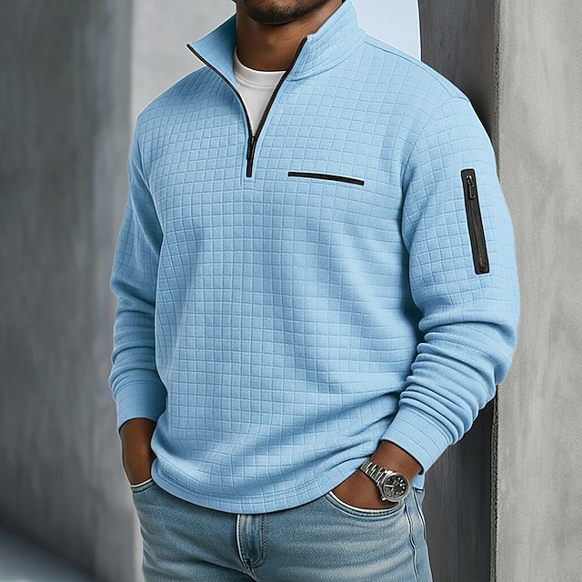 Men's Waffle Polo Shirts Textured Sports & Outdoor Casual Long Sleeve Fashion Comfortable Cross-Seasons