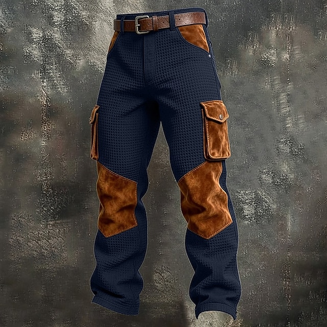 Men's Waffle Cargo Pants Trousers Casual Pants Pocket Elastic Waist Multi Pocket Plain Comfort Soft Full Length Outdoor Casual Daily Vacation Fashion Black Army Green Micro-elastic